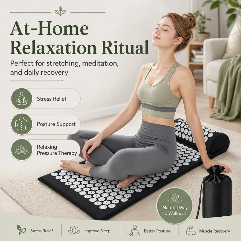 Acupoint Massage Yoga Mat Relieves Back Pain and Pressure, with Sharp Foot Massage Tools