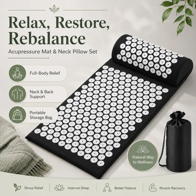 Acupoint Massage Yoga Mat Relieves Back Pain and Pressure, with Sharp Foot Massage Tools