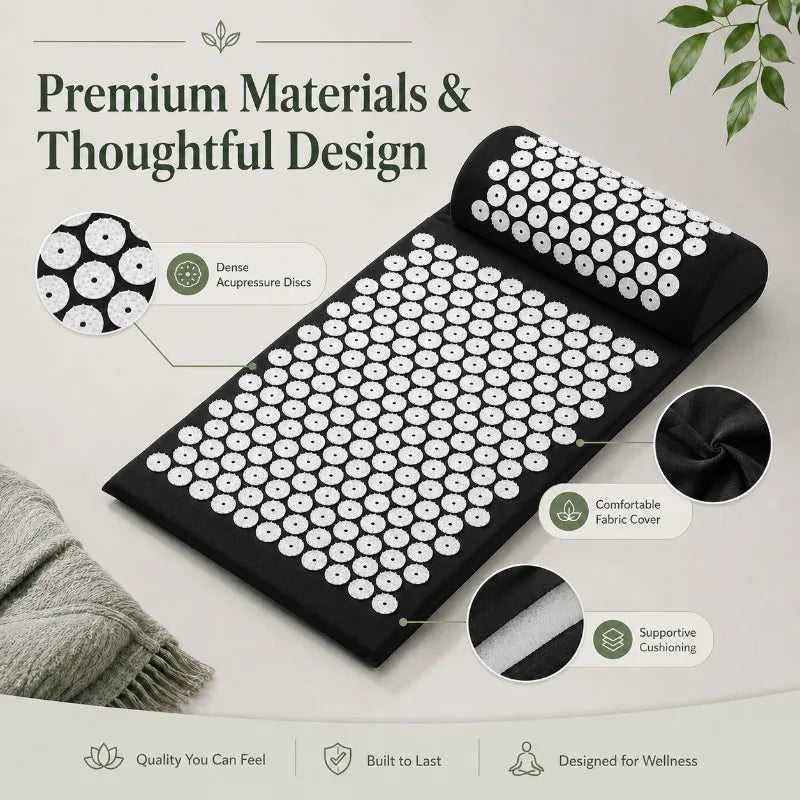 Acupoint Massage Yoga Mat Relieves Back Pain and Pressure, with Sharp Foot Massage Tools