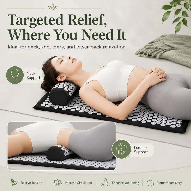 Acupoint Massage Yoga Mat Relieves Back Pain and Pressure, with Sharp Foot Massage Tools