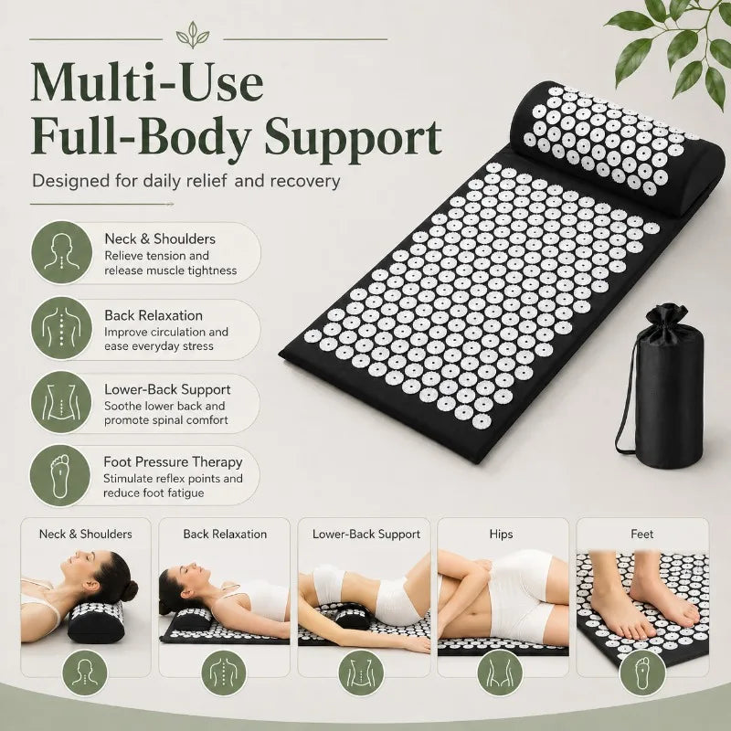 Acupoint Massage Yoga Mat Relieves Back Pain and Pressure, with Sharp Foot Massage Tools